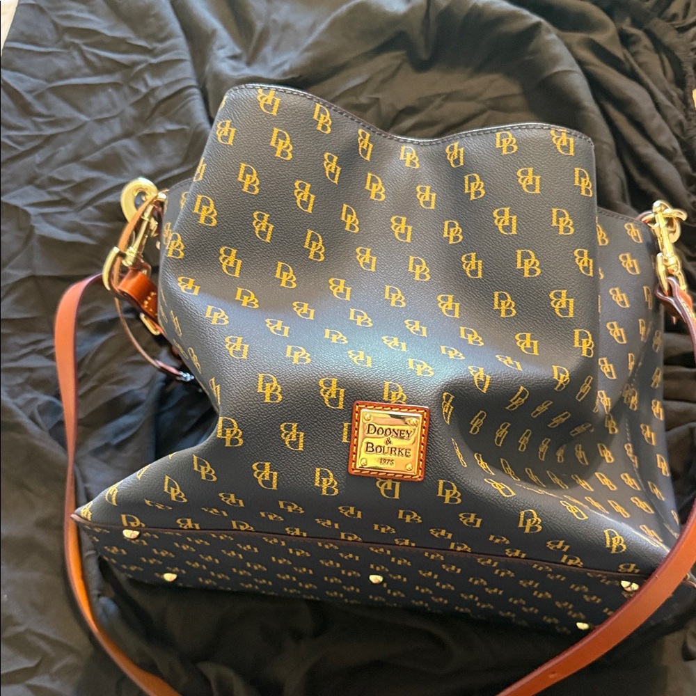 Dooney & Bourke Navy and Brown Monogram Shoulder Bag